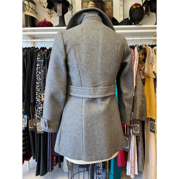vintage 1970s gray wool double breasted pea coat, mod, med, butterfly collar - Picture 7 of 8